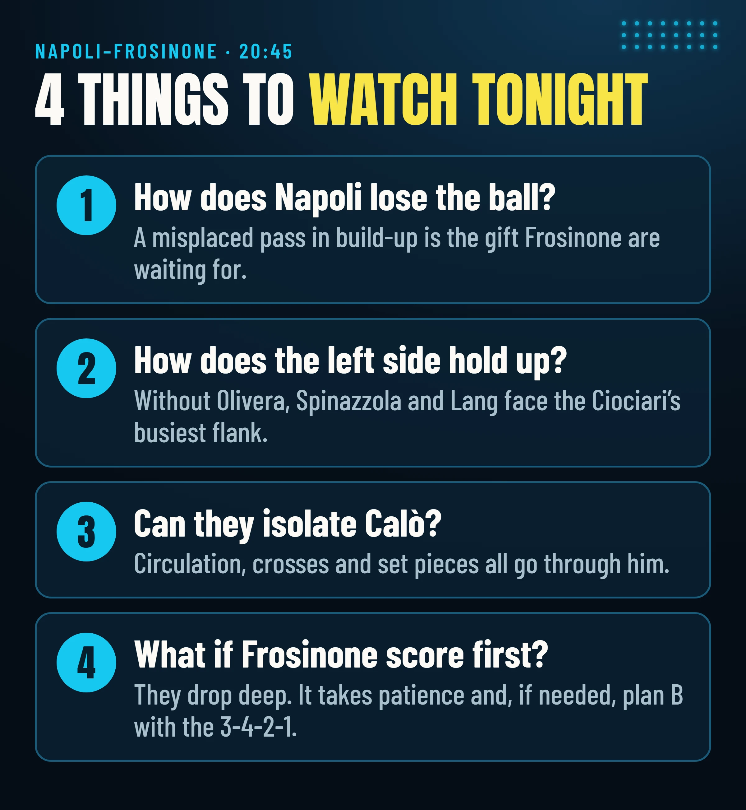 The four things to watch tonight in Napoli–Frosinone.