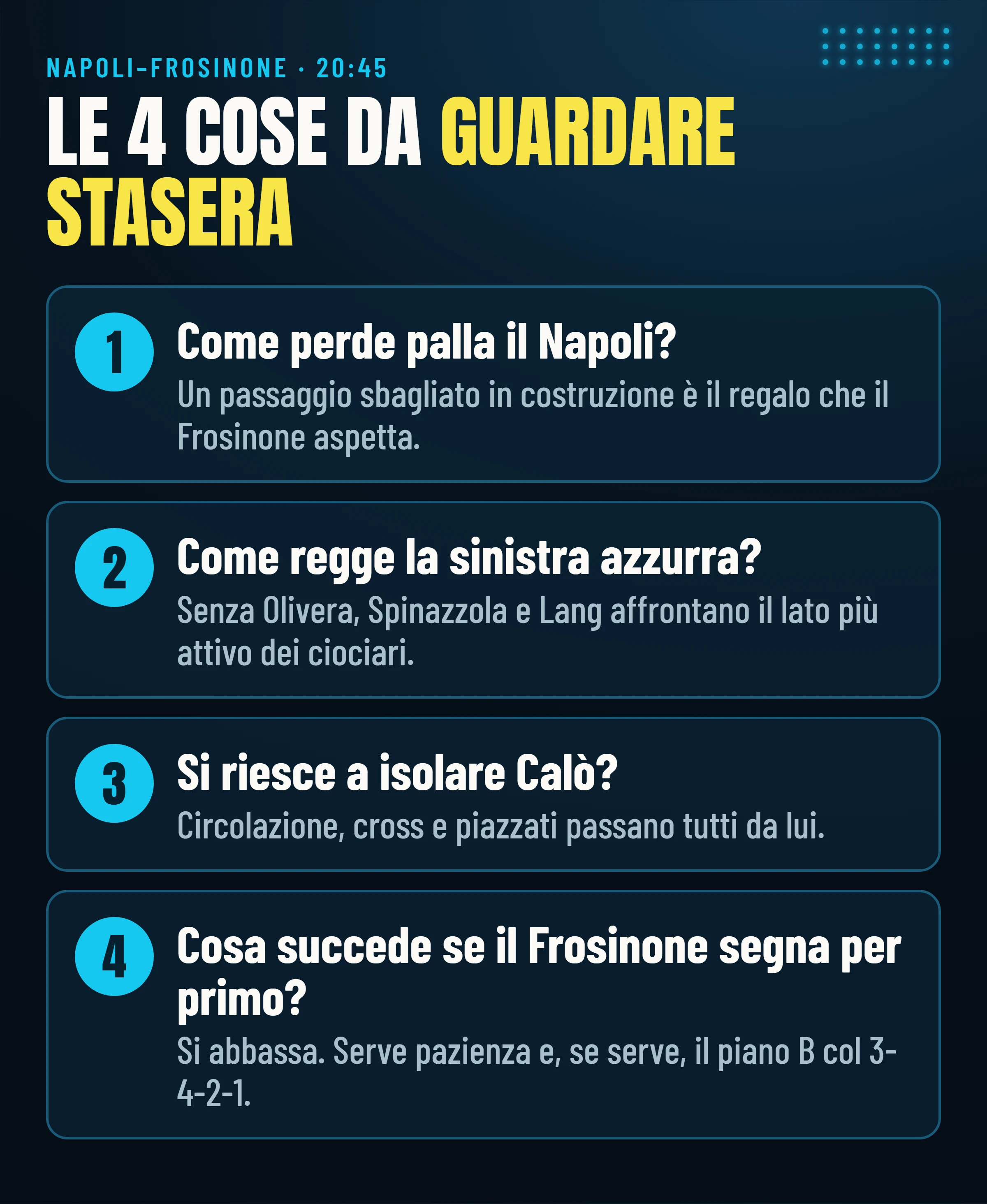 Le quattro cose da guardare stasera in Napoli–Frosinone.